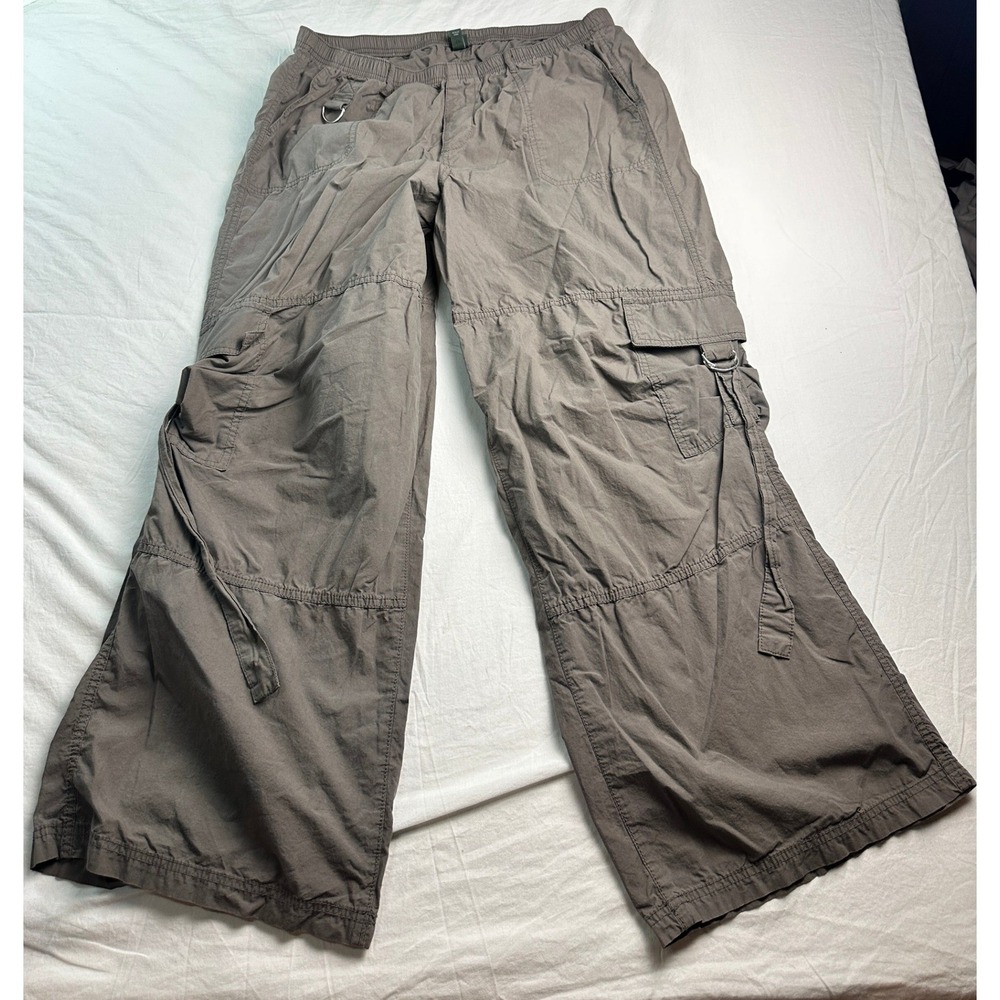 Wild Fable Gray Wide Leg Cargo Pants XL Elastic Waist D-Ring Utility Streetwear